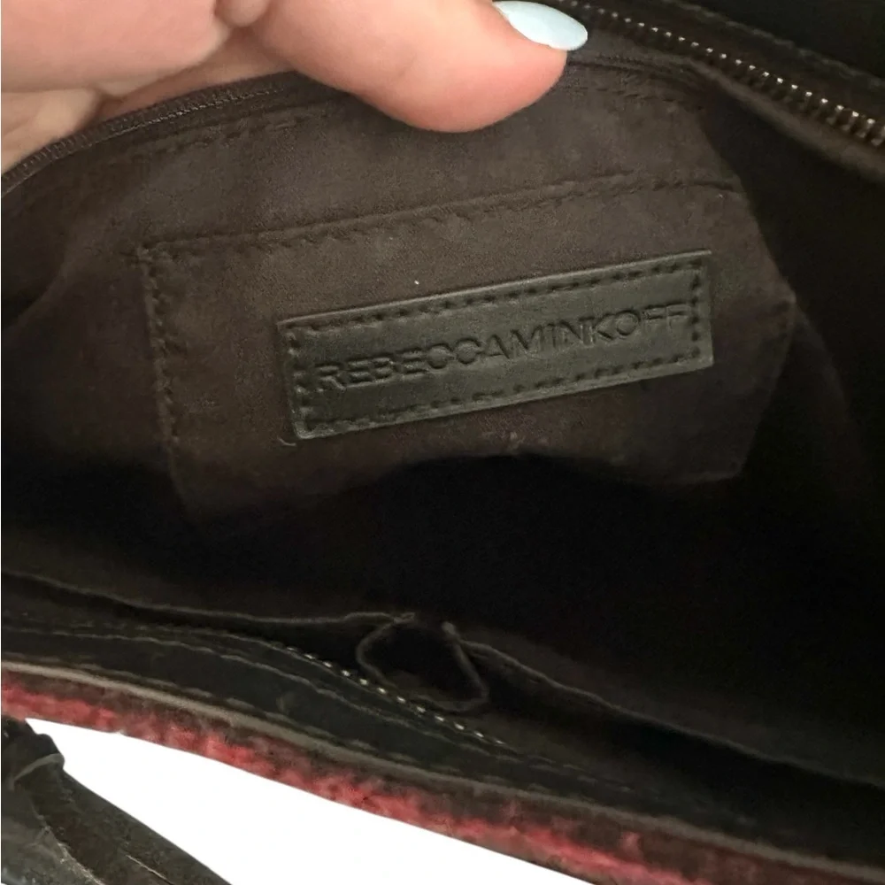 Rebecca Minkoff Regan Satchel Bag Purse Leather Wool‎ Stripe